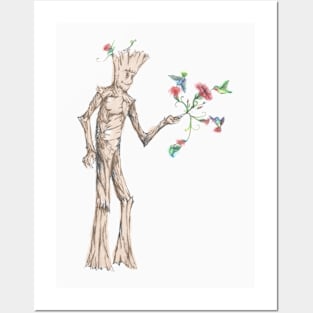 Groot with hummingbirds Posters and Art